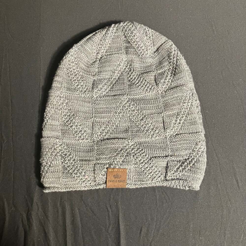 Page One Dark Gray Heathered Knit Beanie Fleece Lined